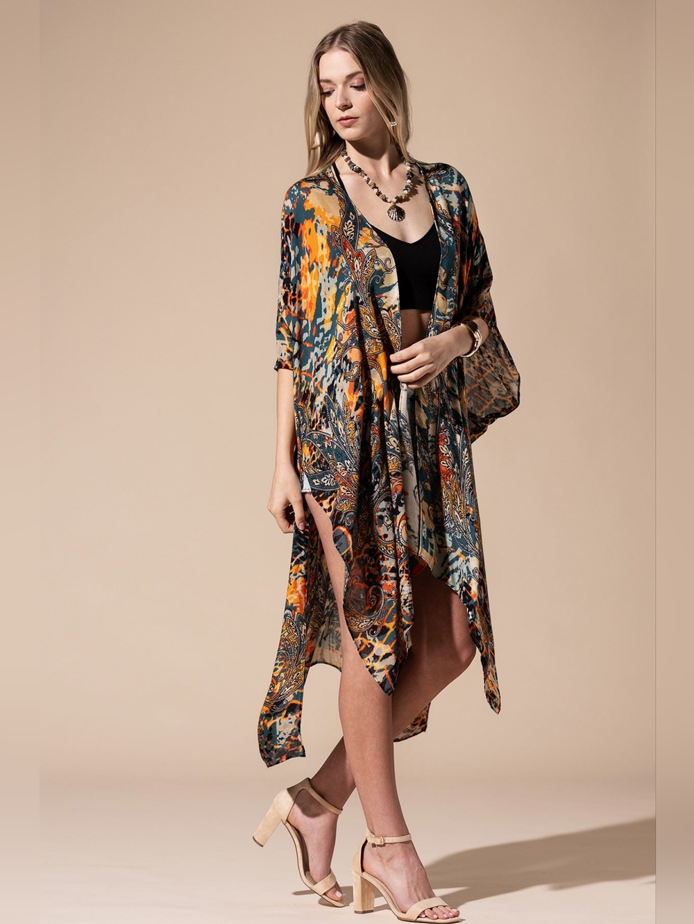 Stunning & Artfully Printed Kimono / Swimsuit Coverup Intricate Paisley Motifs - Picture 5 of 7